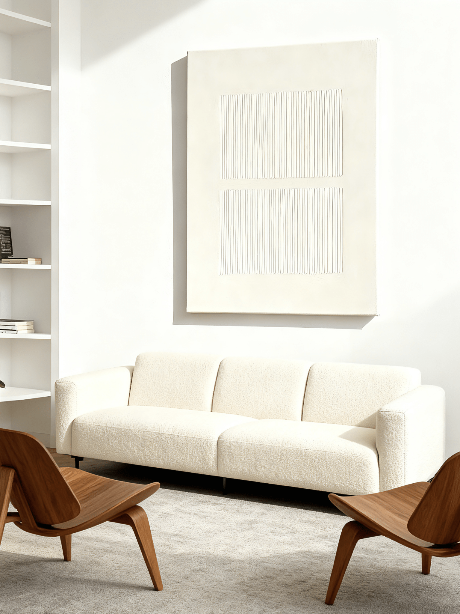 Wabi-Sabi textured stripe wall art displayed in a modern living room, showcasing minimalist home decor.