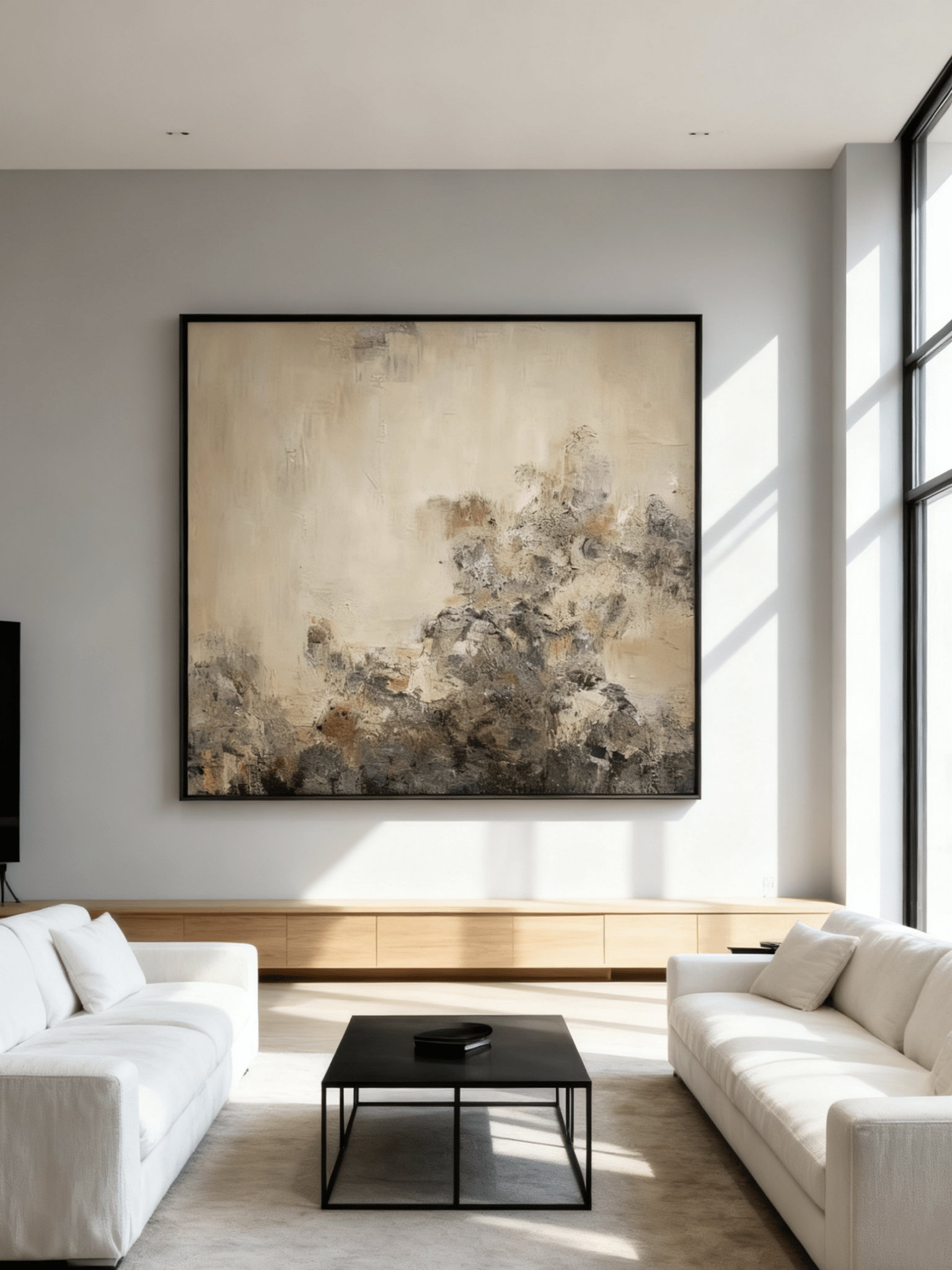 Wabi-Sabi style hand-painted oil painting of a single flower on a heavily textured and weathered wall, minimalist canvas art