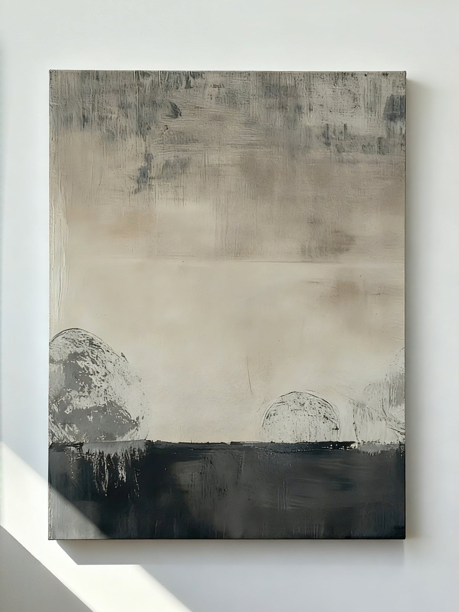 Hand-painted Wabi-Sabi abstract textural painting in neutral tones, Japanese aesthetic canvas wall art for minimalist home decor