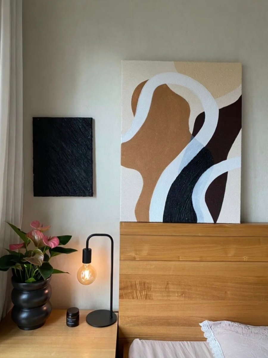 Hand-painted minimalist organic abstract wall art with heavy sand texture in earth tones