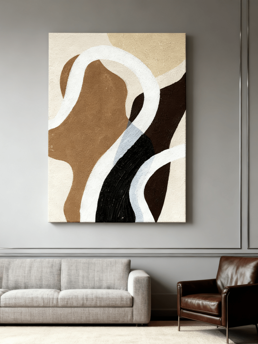 Hand-painted minimalist organic abstract wall art with heavy sand texture in earth tones