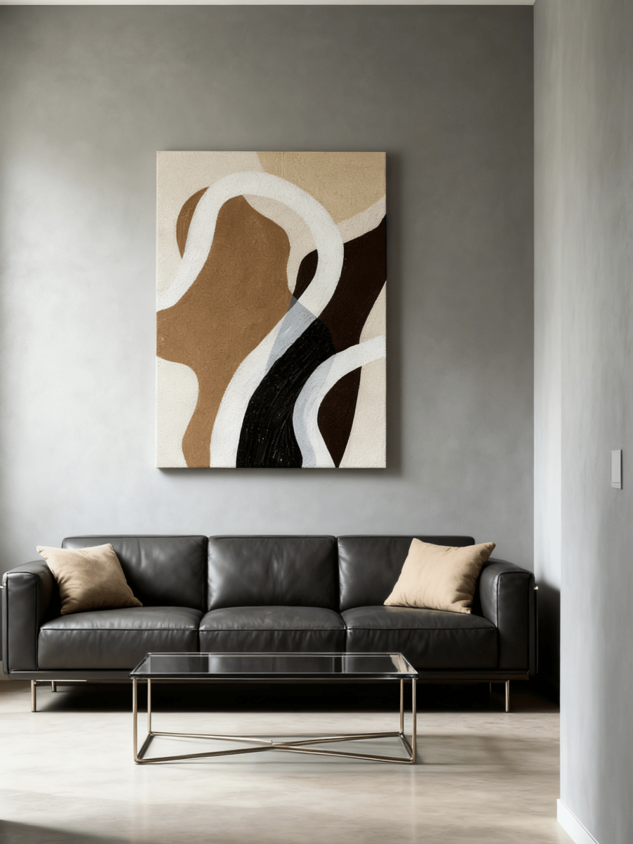 Hand-painted minimalist organic abstract wall art with heavy sand texture in earth tones