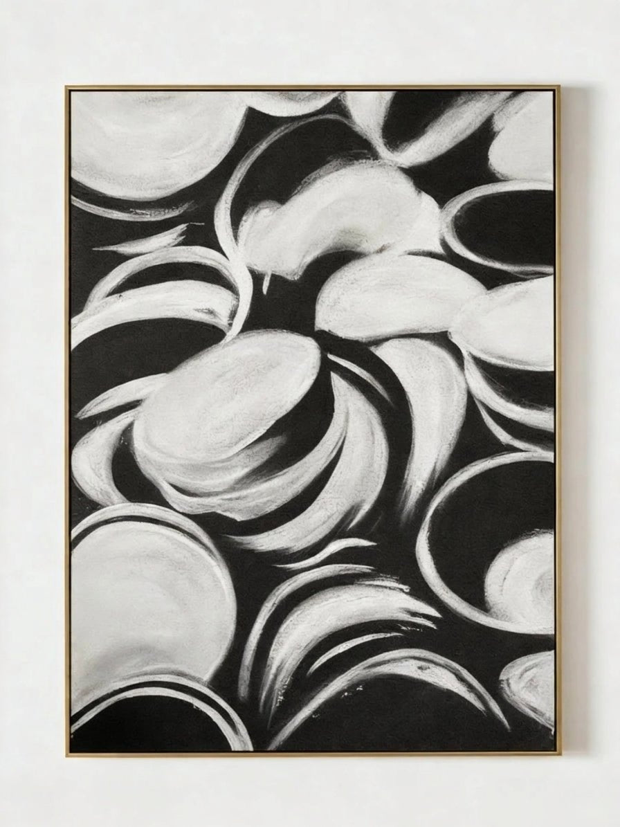 Original black and white abstract painting–modern monochrome wall art for living room or office decor