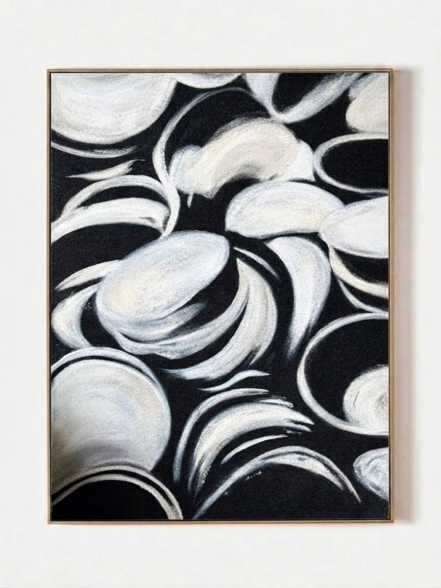 Original black and white abstract painting–modern monochrome wall art for living room or office decor