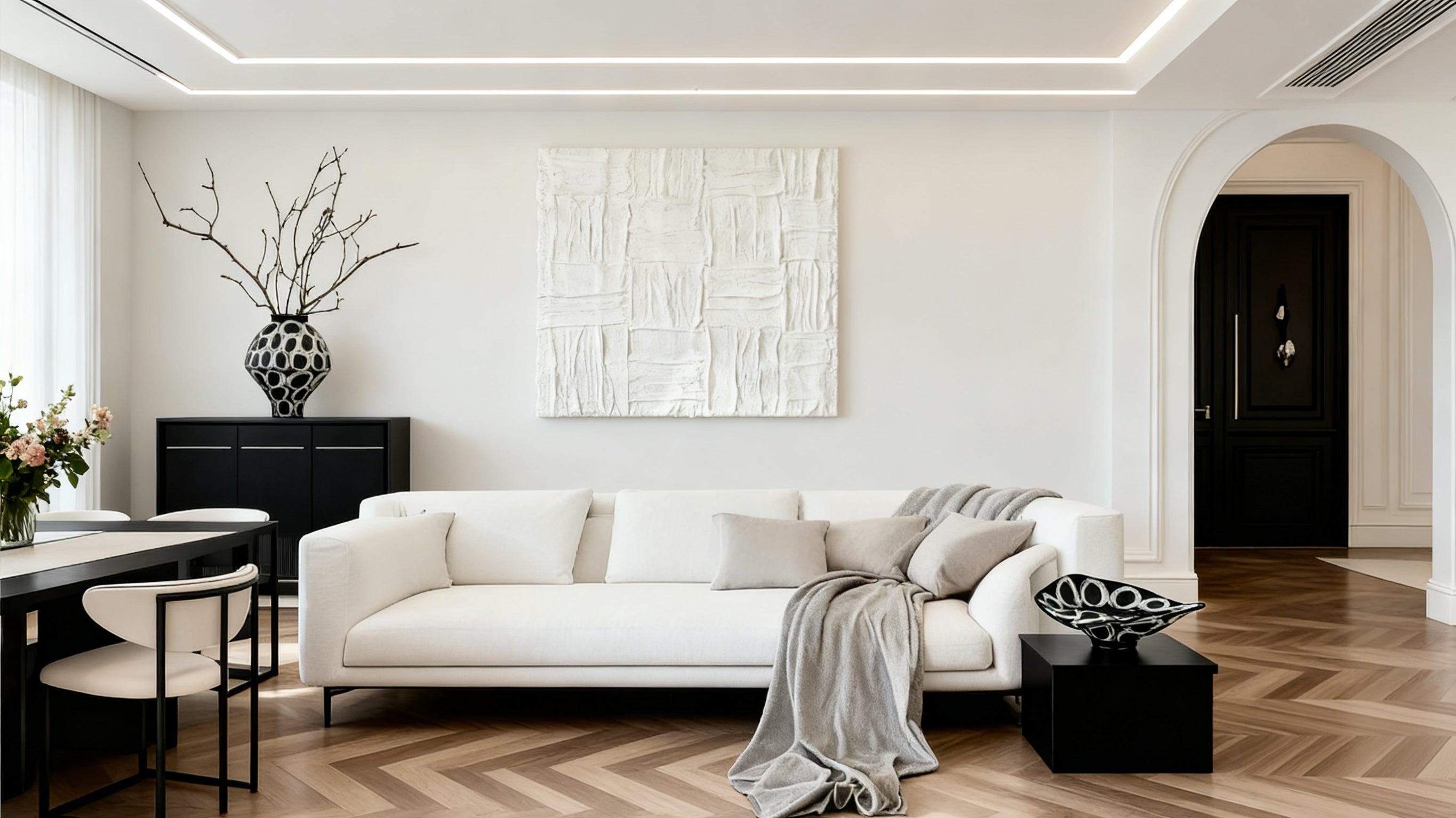 Textured wall art with mixed materials - adding a tactile feel to living room decor