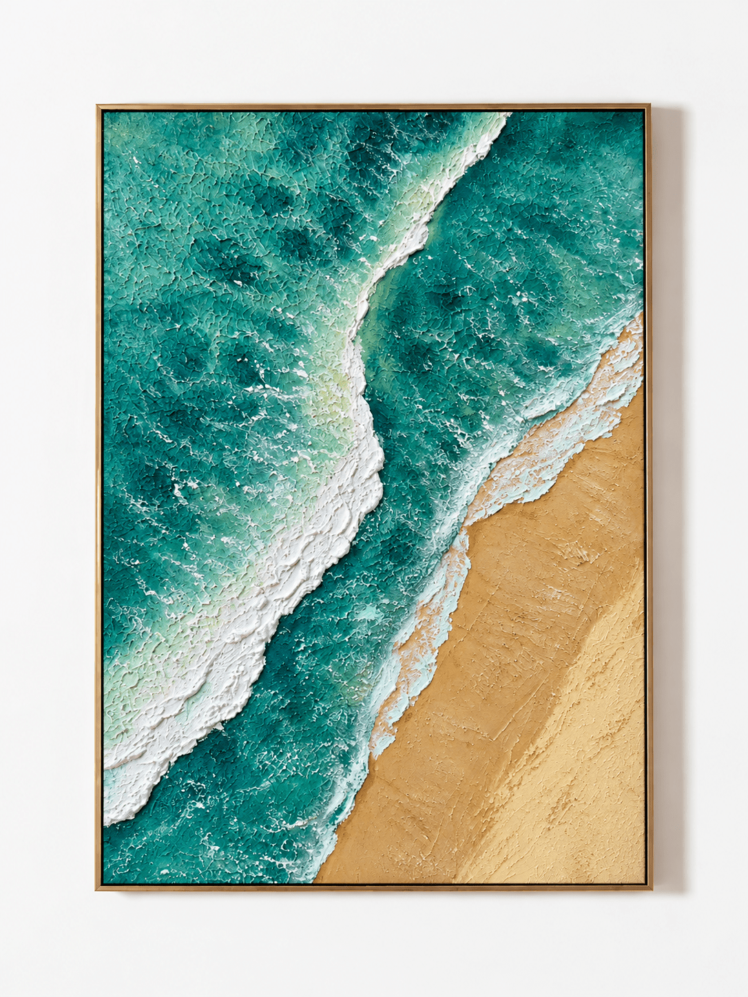 Textured vertical aerial ocean wave painting on canvas by Leo Liang - WABI Wall Art