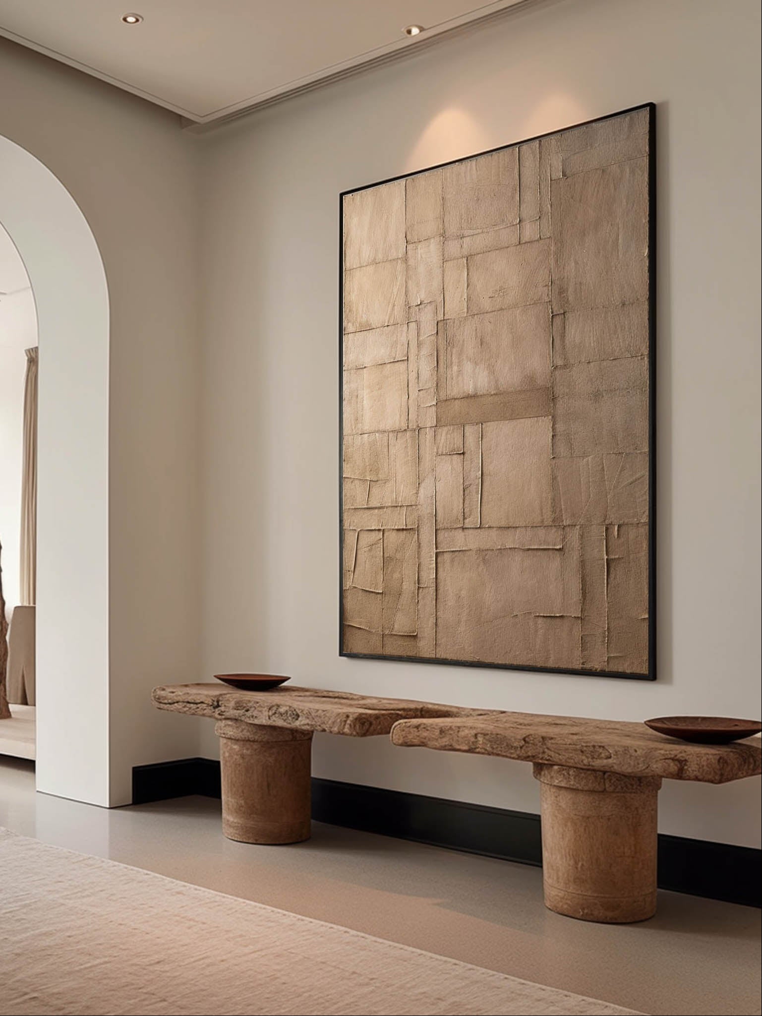 Plaster Style Geometric Brown Texture Art | Wabi-Sabi Wall Art