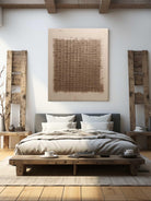 Textured grid wall art displayed in modern living room, showing brown tonal panels in contemporary home decor