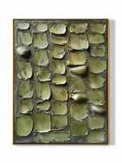 Vertical textured sage green 3D relief canvas painting by Eliot Vermeer - WABI Wall Art