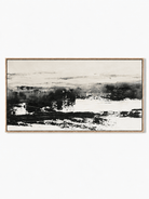 Hand-painted minimalist black and white abstract landscape painting with horizontal brushstrokes by Evelyn Li