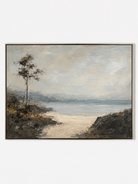 Modern Organic horizontal coastal shoreline hand-painted textured canvas art by Evelyn Li in floating frame