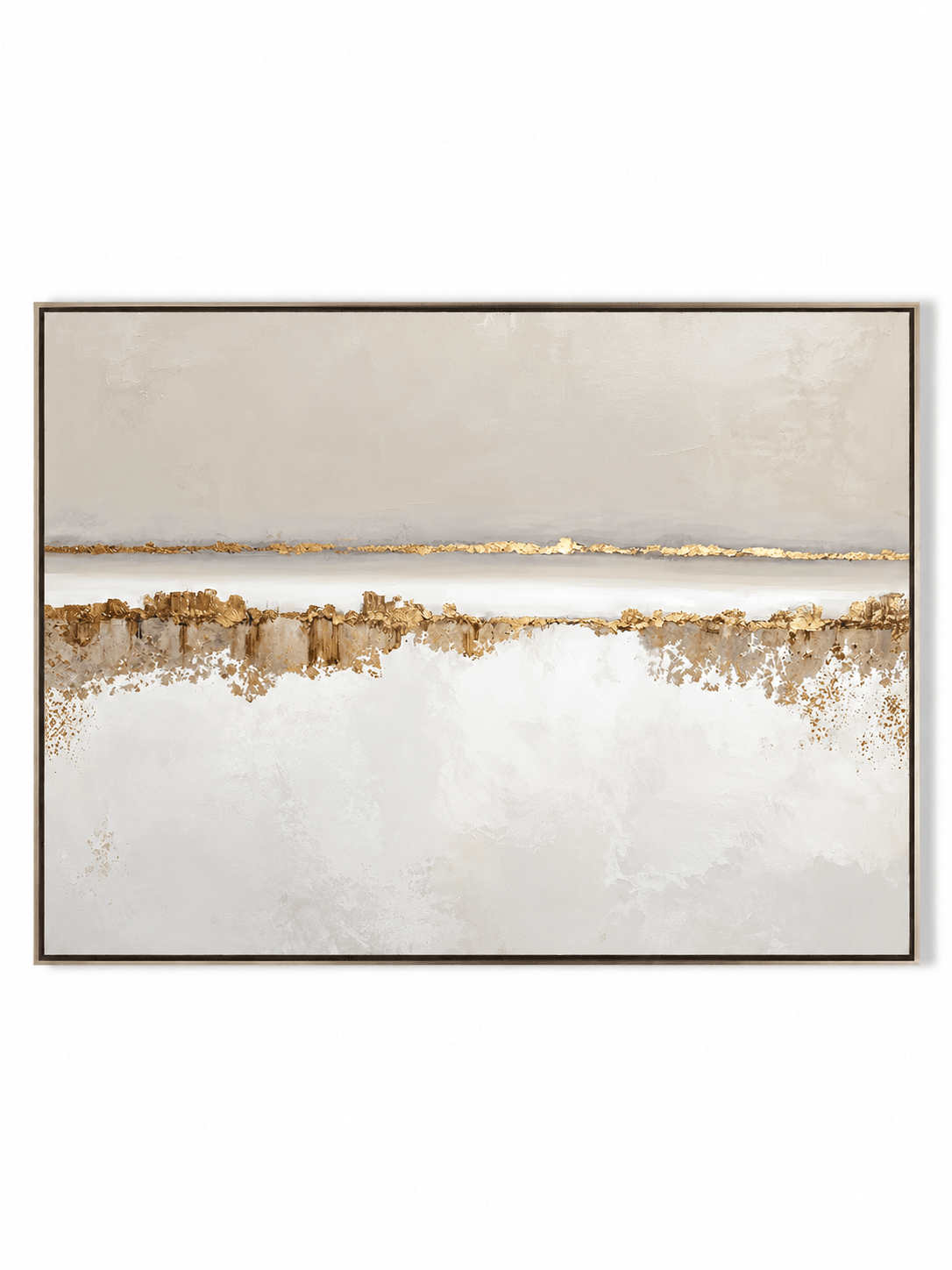 Minimalist horizontal gold foil horizon abstract painting on canvas by Evelyn Li - WABI Wall Art
