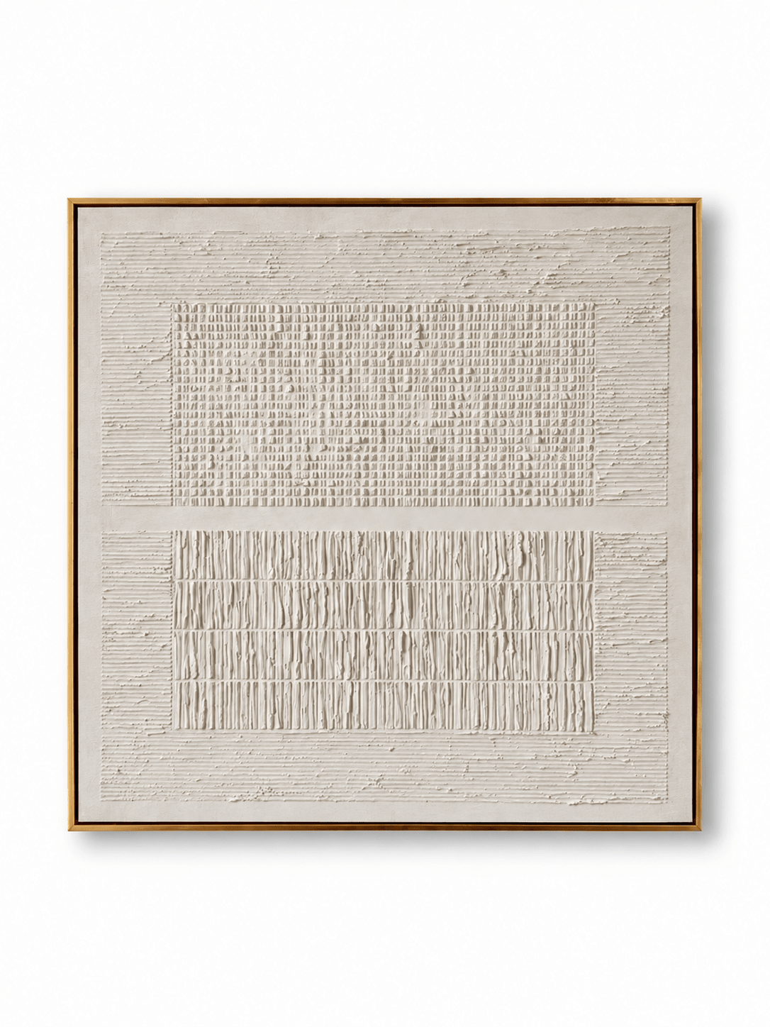 Minimalist square white textured plaster relief canvas painting by Eliot Vermeer - WABI Wall Art