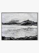 Wabi-Sabi horizontal snowy mountain waterscape 3D textured hand-painted canvas art by Evelyn Li in floating frame