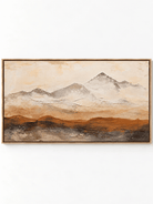 Hand-painted textured Wabi-Sabi mountain landscape in beige, rust brown and charcoal tones by Evelyn Li.