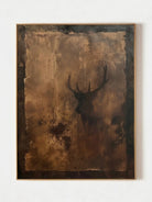 Hand-painted rustic deer silhouette wall art featuring textured brown and copper tones on canvas, wildlife-inspired artwork for living room, lodge, cabin, and farmhouse decor.