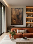 Hand-painted rustic deer silhouette wall art featuring textured brown and copper tones on canvas, wildlife-inspired artwork for living room, lodge, cabin, and farmhouse decor.
