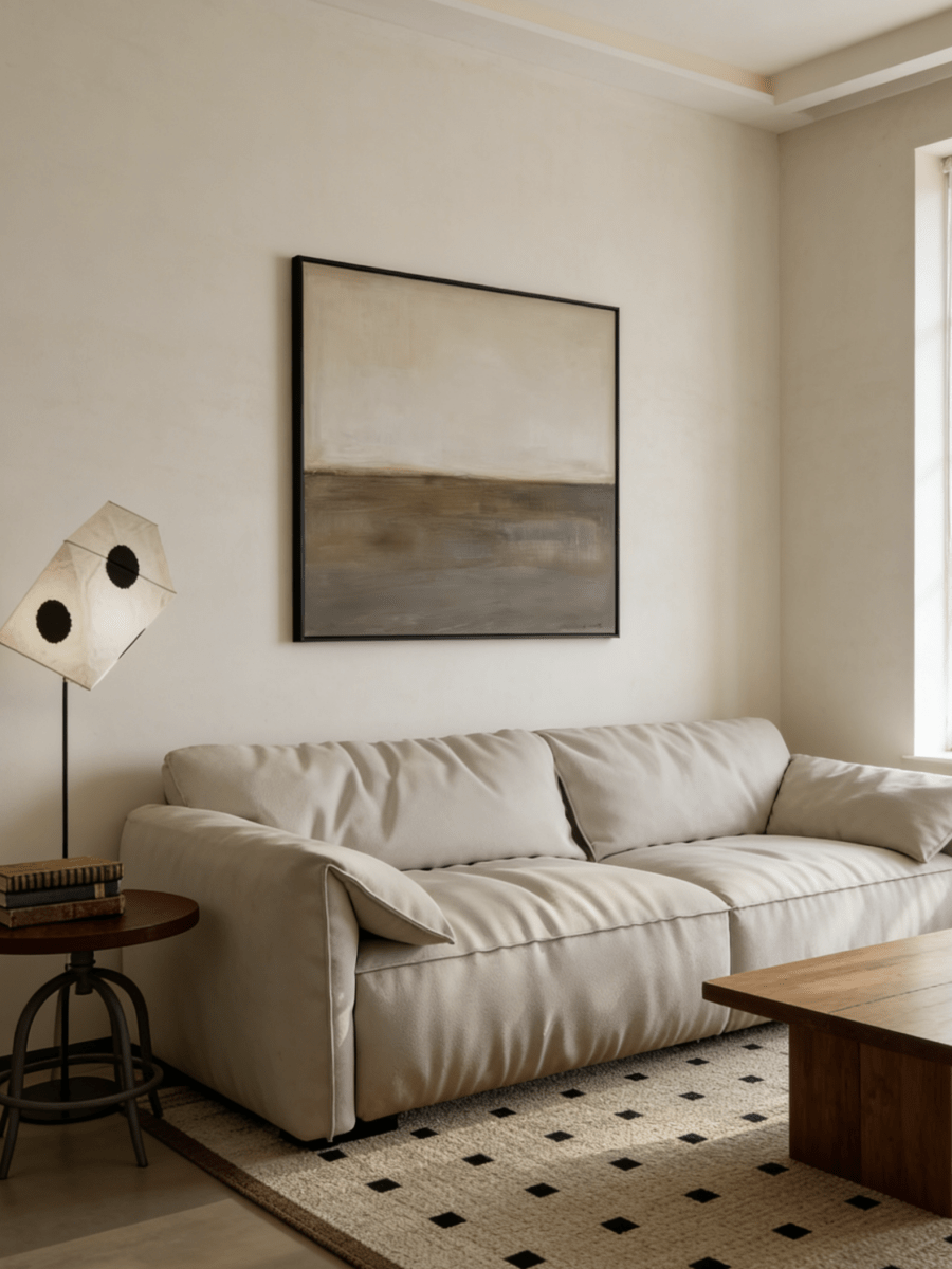 Original minimalist abstract painting-earth tone desert landscape , wabi-sabi wall art for bedroom or meditation room decor