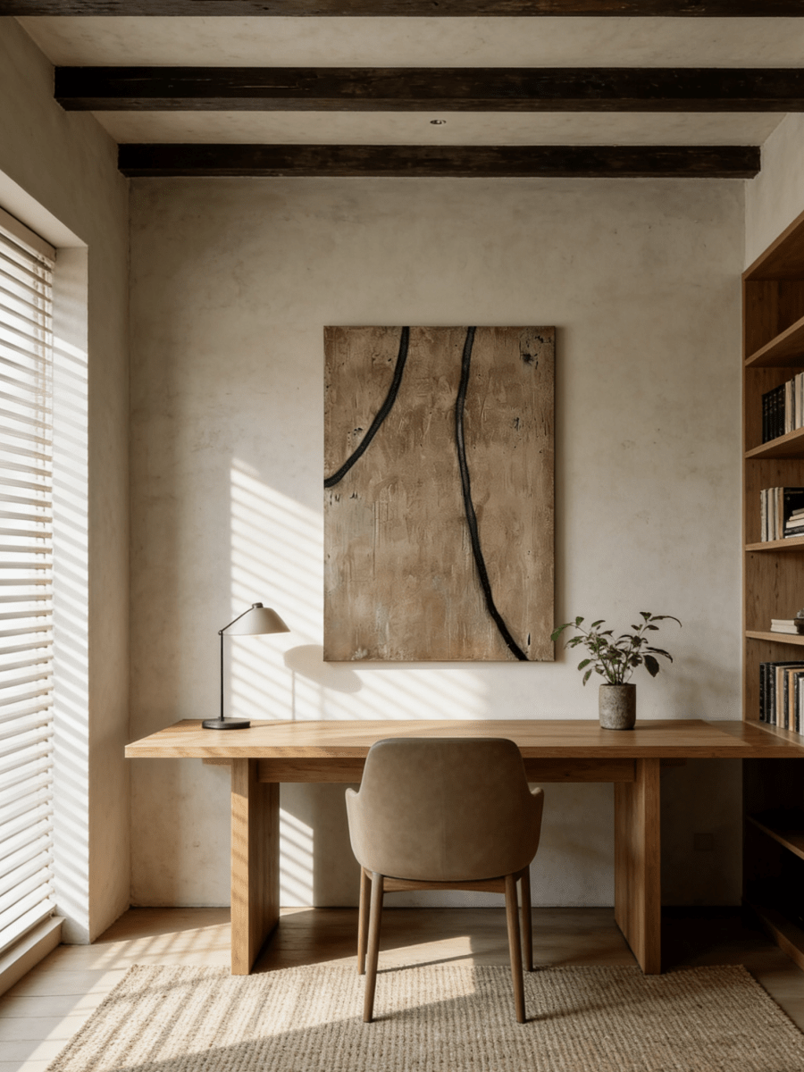  bold black lines on sawdust-textured sandy brown background, dynamic abstract wall art for industrial or modern interiors