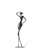 abstract female figure sculpture, 48cm tall matte black metal lady statuette for modern home decor