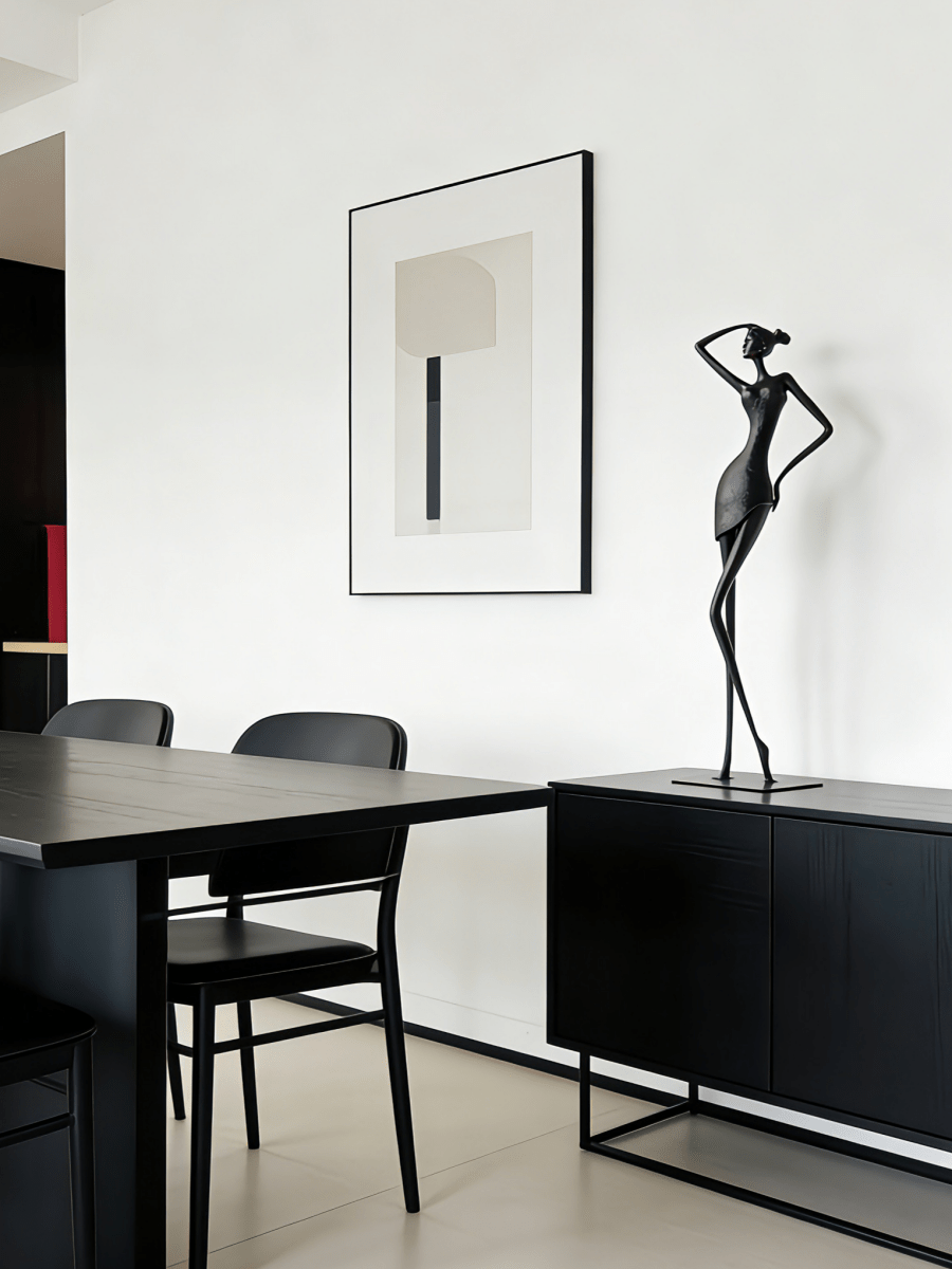 abstract female figure sculpture, 48cm tall matte black metal lady statuette for modern home decor