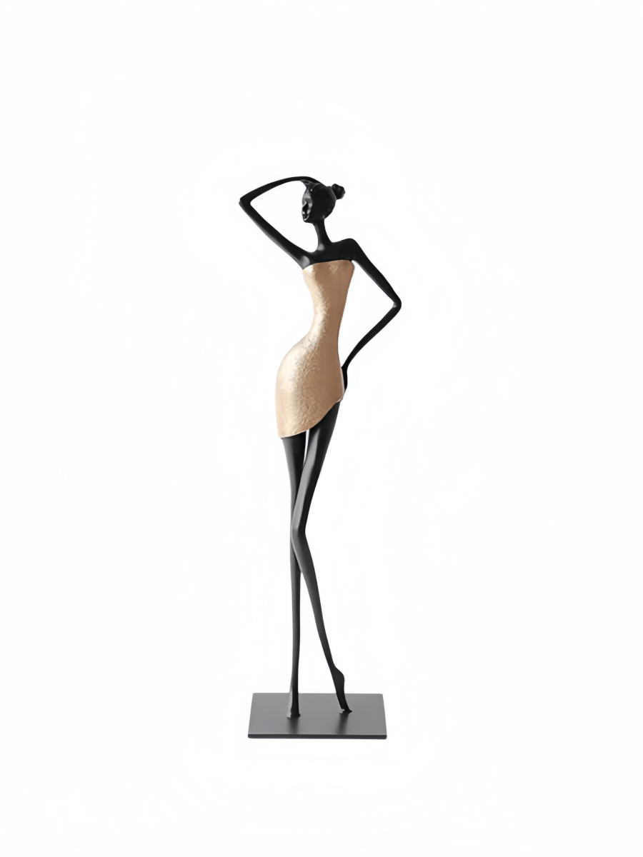 abstract female figure sculpture, 48cm tall matte black metal lady statuette for modern home decor