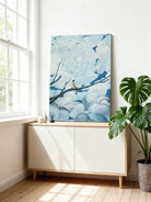 Whimsical tree and sky wall art displayed in modern living room, creating dreamy home decor atmosphere