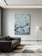 Whimsical tree and sky wall art displayed in modern living room, creating dreamy home decor atmosphere