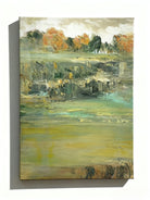 Abstract hand-painted oil painting of lake and trees landscape, modern nature wall art for living room