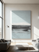 Close-up of textured brushstrokes in abstract black sea painting, showing artist's technique