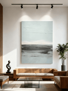 Close-up of textured brushstrokes in abstract black sea painting, showing artist's technique