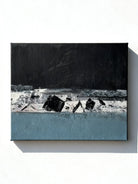 Abstract hand-painted winter creek landscape with textured snow details, modern seasonal wall art for home decor