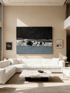 Close-up of textured brushstrokes in abstract winter creek painting, showing artist's technique and color blending