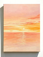 Hand-painted ocean sunset seascape with vibrant colors on pure color background, textured canvas wall art for living room