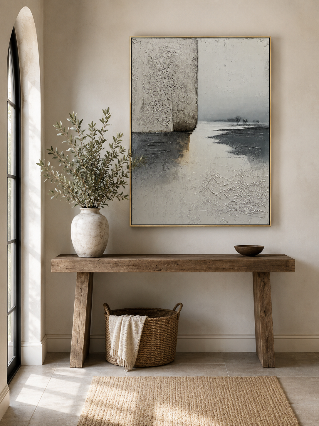Neutral abstract landscape wall art for living room, bedroom and entryway decor
