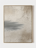 Hand painted wabi sabi textured wall art with neutral beige surface and quiet grey horizon by Evelyn Li