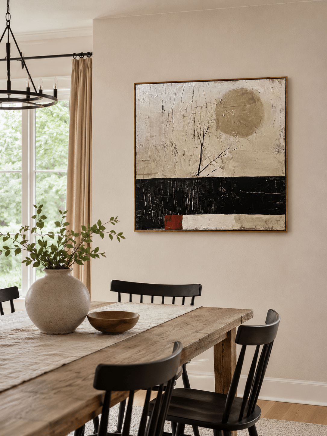 Hand painted textured wall art with quiet branch motif for living room and bedroom decor