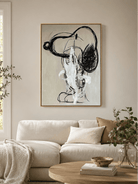 Black and white abstract cartoon portrait with expressive graffiti lines