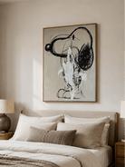 Neo-expressionist mouse wall art with beige background and white brushwork