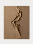 Neutral 3D sculptural wall art with fabric-inspired folds in warm taupe and camel brown by Leo Liang