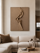 Modern textured relief wall art with flowing monochrome earth-tone folds