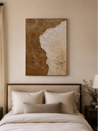 Modern wabi-sabi abstract canvas in warm brown, cream, and taupe