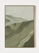 Hand-painted sage green landscape wall art with layered impasto hills by Evelyn Li