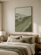 Abstract green landscape canvas with flowing impasto hill contours
