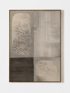Hand-painted neutral textured abstract wall art with geometric blocks in beige, ivory, taupe, and charcoal by Eliot Vermeer