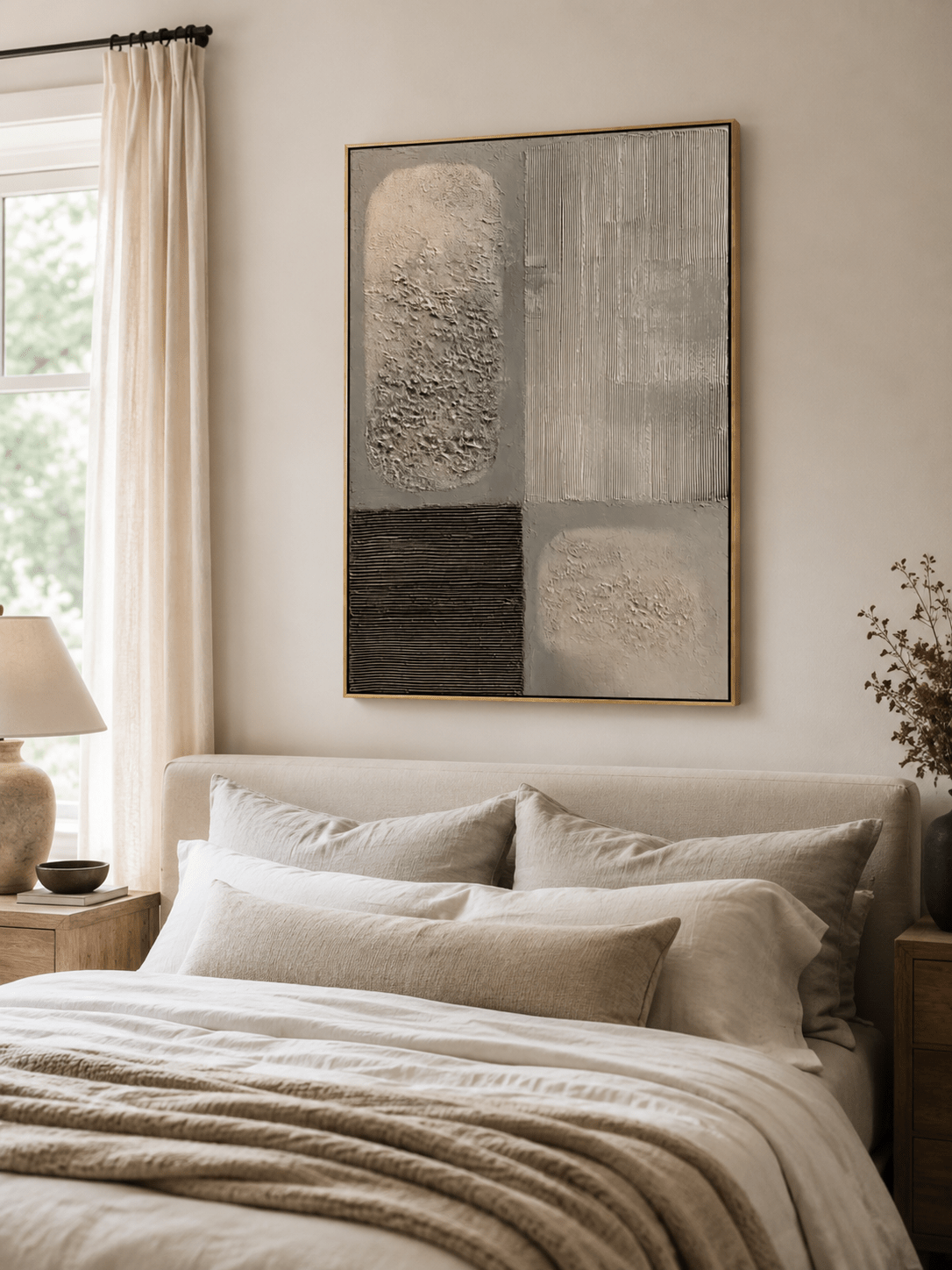 Minimalist geometric wall art with sculptural texture