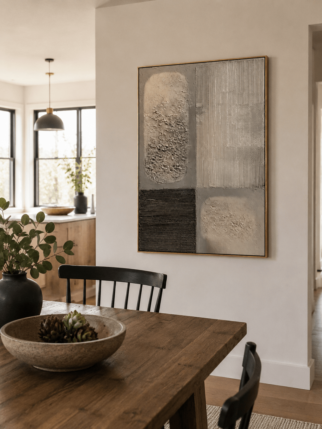 Neutral beige and taupe textured canvas painting