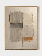 Hand painted textured geometric wall art with neutral earth tone blocks and raised linear texture by Eliot Vermeer