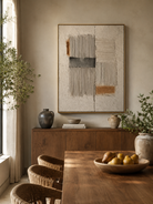 Japandi style textured wall art with minimalist geometric composition