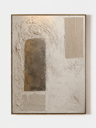 Hand painted wabi sabi textured geometric wall art with neutral earthen arch and raised line texture by Eliot Vermeer